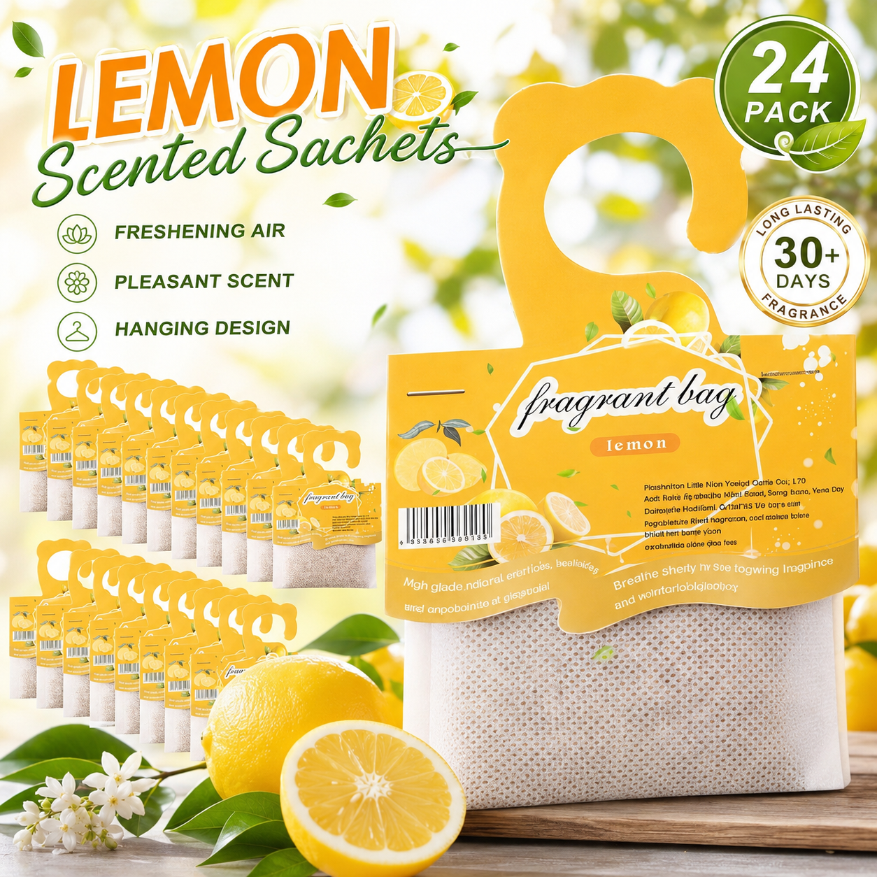 Home Fragrance Flowers - Hanging Lemon Scented Sachets, Closet And